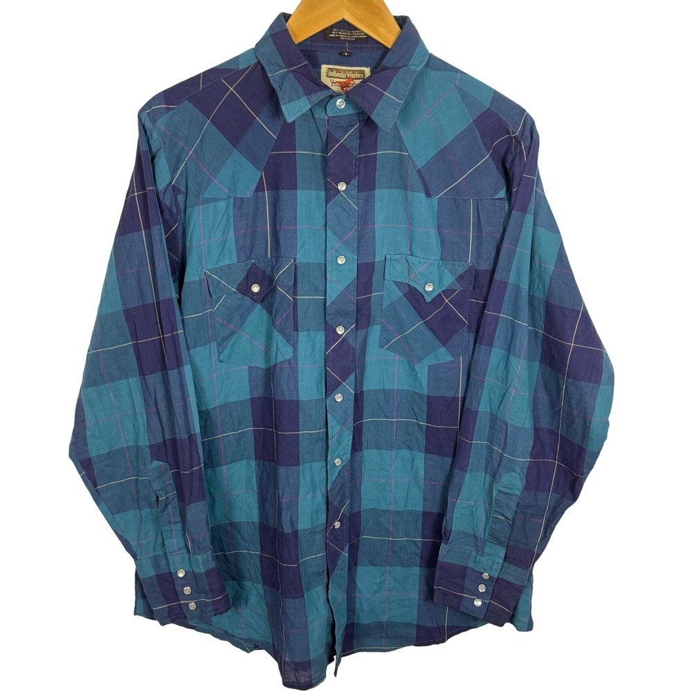 Vintage Authentic Western Youngoods Plaid Snap Button Western Shirt Men Large
